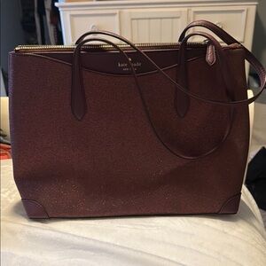 Kate Spade Glitter Maroon Leather Tote Bag with Classic Design